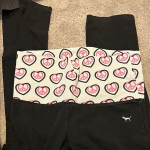 Pink brand fold over Leggings with Pink Peace Heart Design